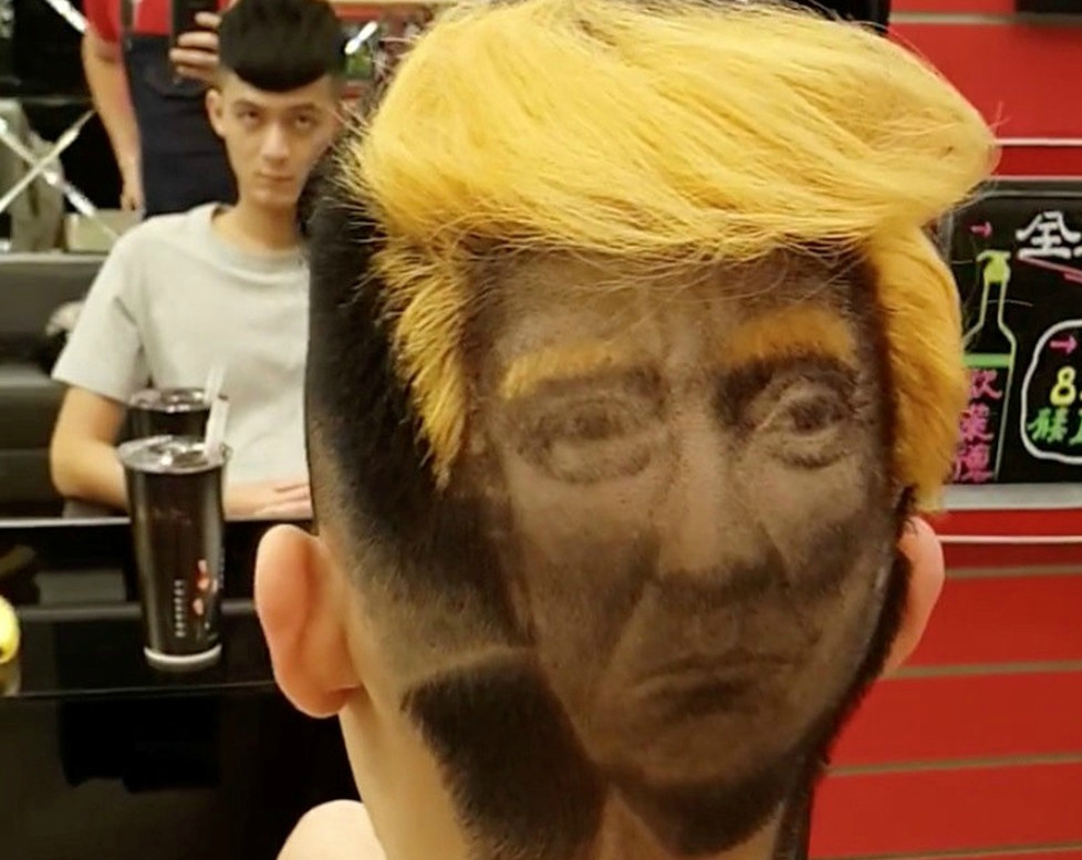 Um sujeito mandou raspar o rosto do Donald Trump no cabelo