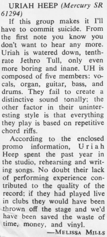 Quando o primeiro disco do Uriah Heep provocou ódio numa jornalista