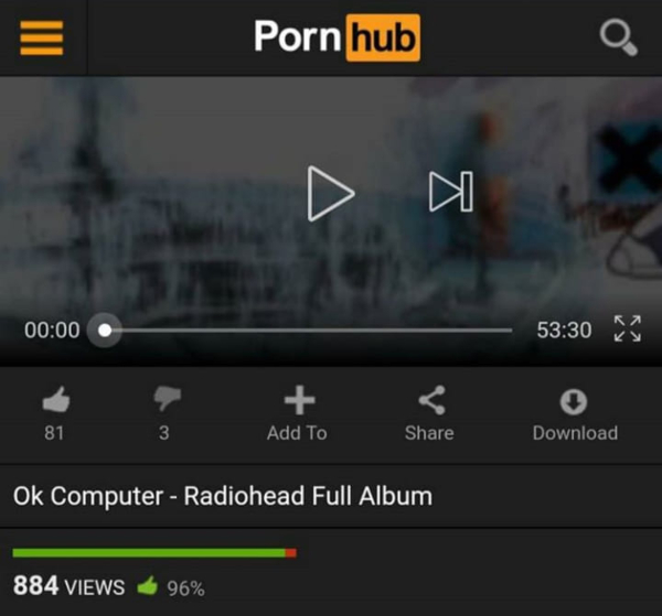 Subiram "Ok computer", do Radiohead, para o Pornhub (?)