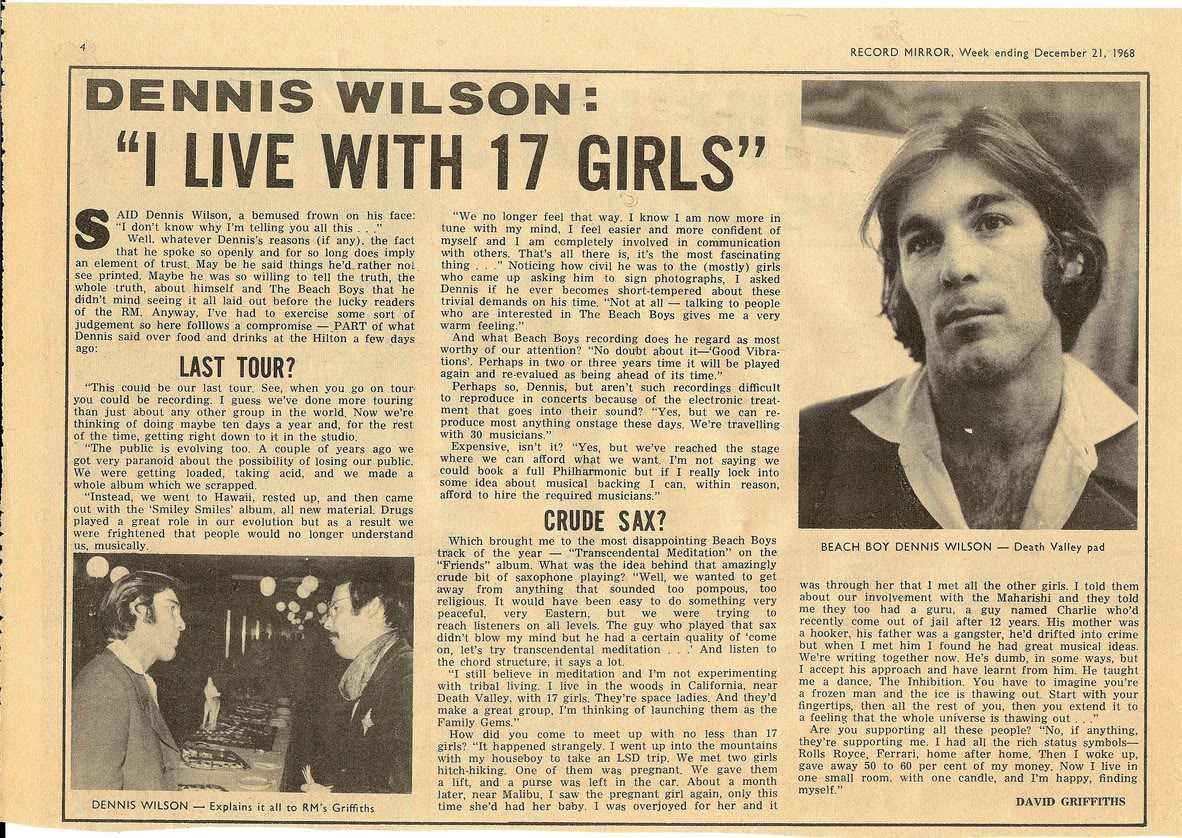 Passos de dança, 17 garotas e "congelamento": Dennis Wilson fala sobre a Família Manson em 1968