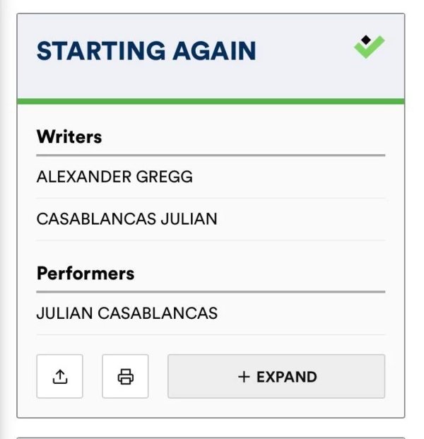 Registro de Starting Again, de Gregg Alexander e Julian Casablancas